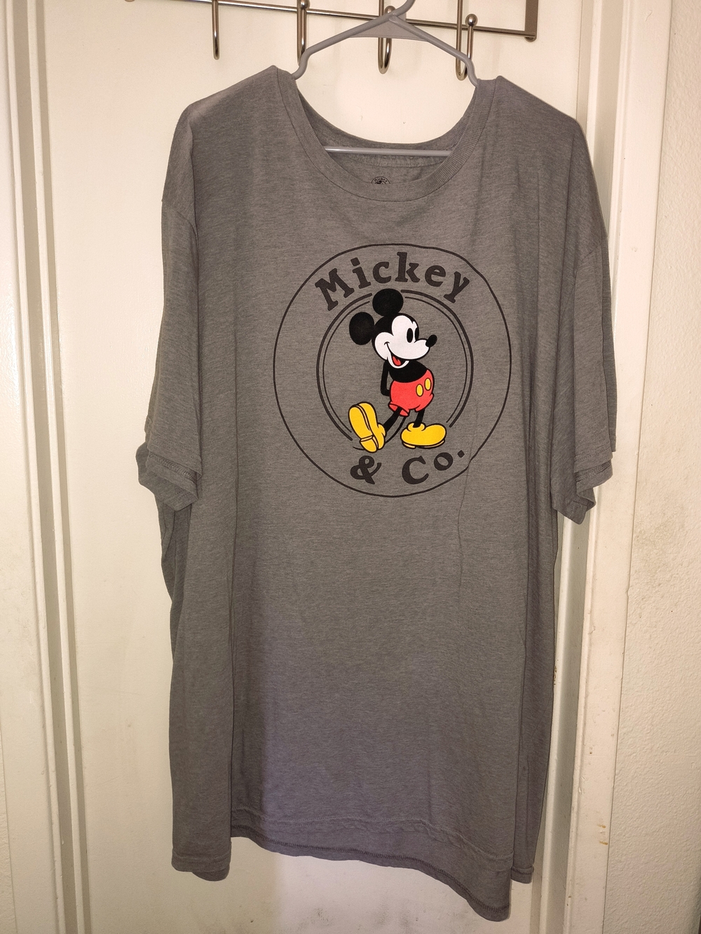 Disney Grey Mickey Mouse Graphic Tee with Red and Yellow Accents